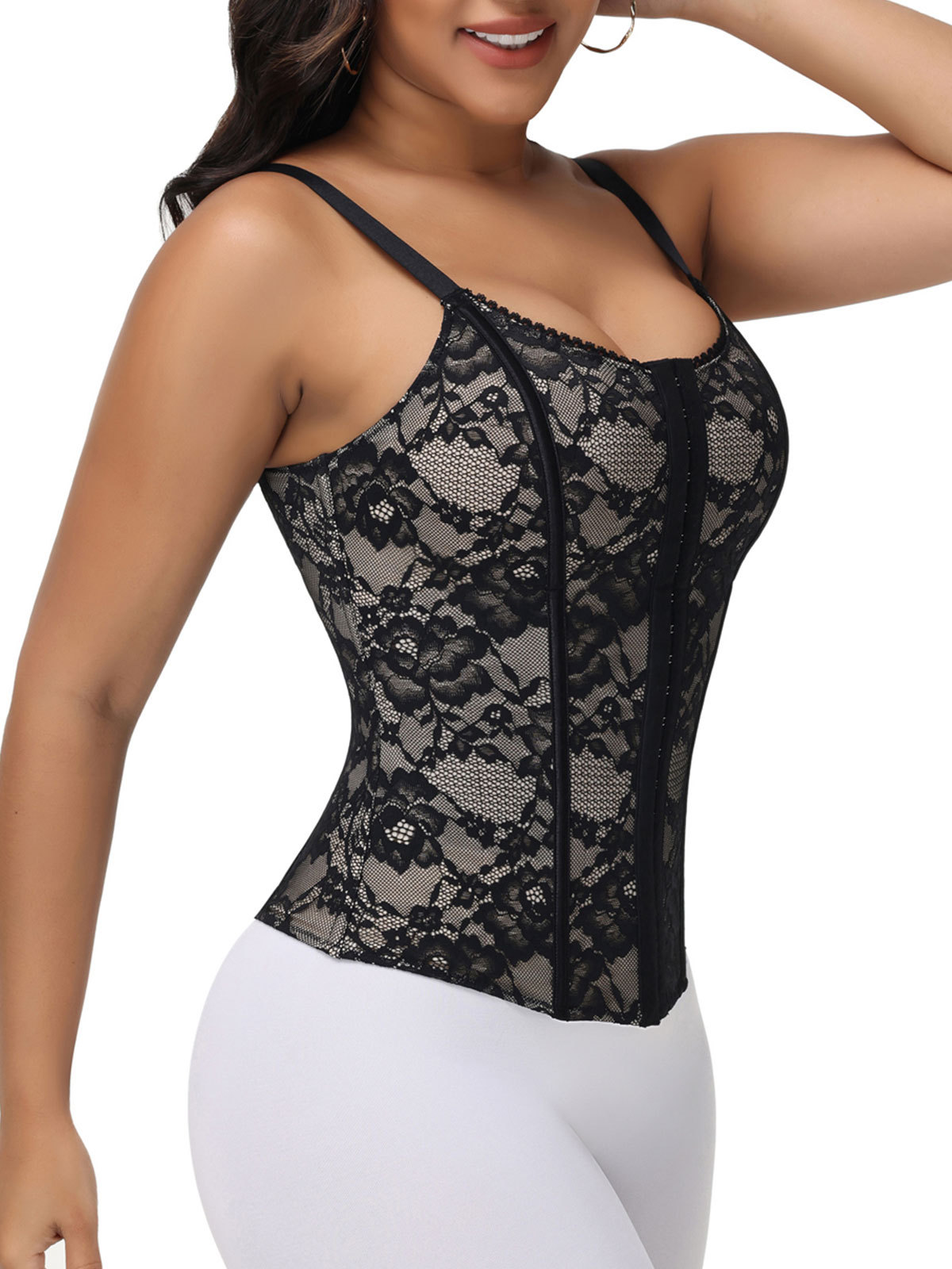 V Neck Tummy Control Lace Waist Trainer Body Shaper