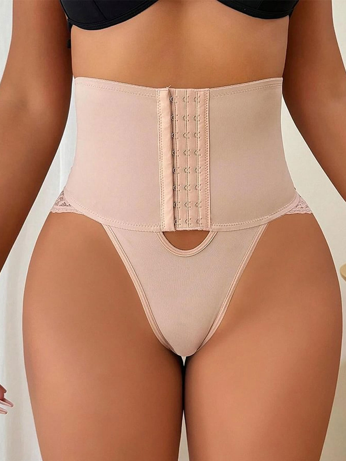High Waist Hook-eye Tummy Control Lace Panty