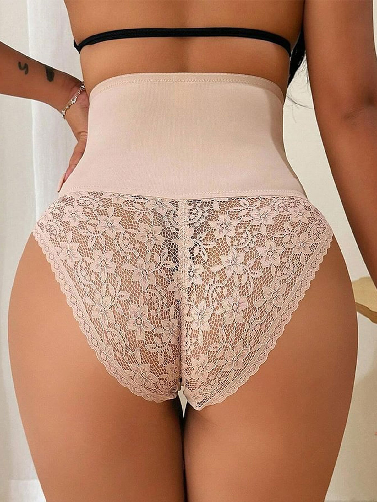 High Waist Hook-eye Tummy Control Lace Panty