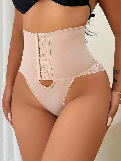 High Waist Hook-eye Tummy Control Lace Panty
