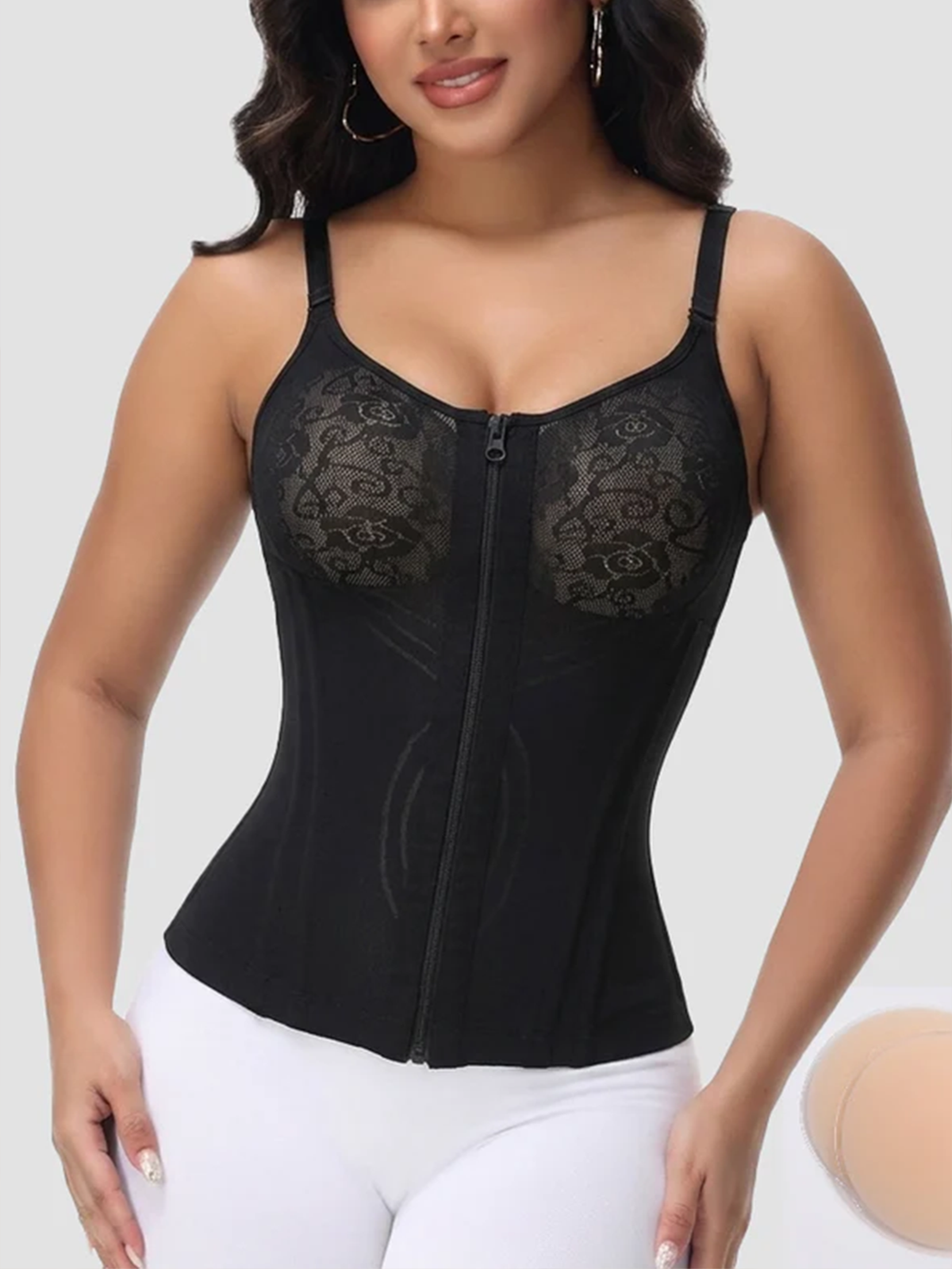 Floral Lace Bustier Corset With Waist Shaping Vest And Nipple Covers