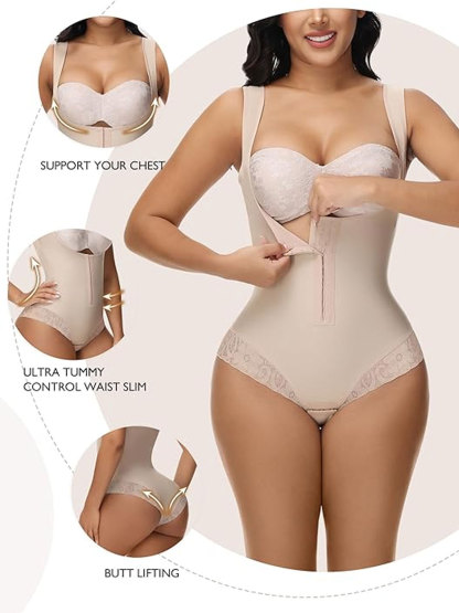 Women's Thong Open Chest Tummy Control Hip Lifting Bodysuit