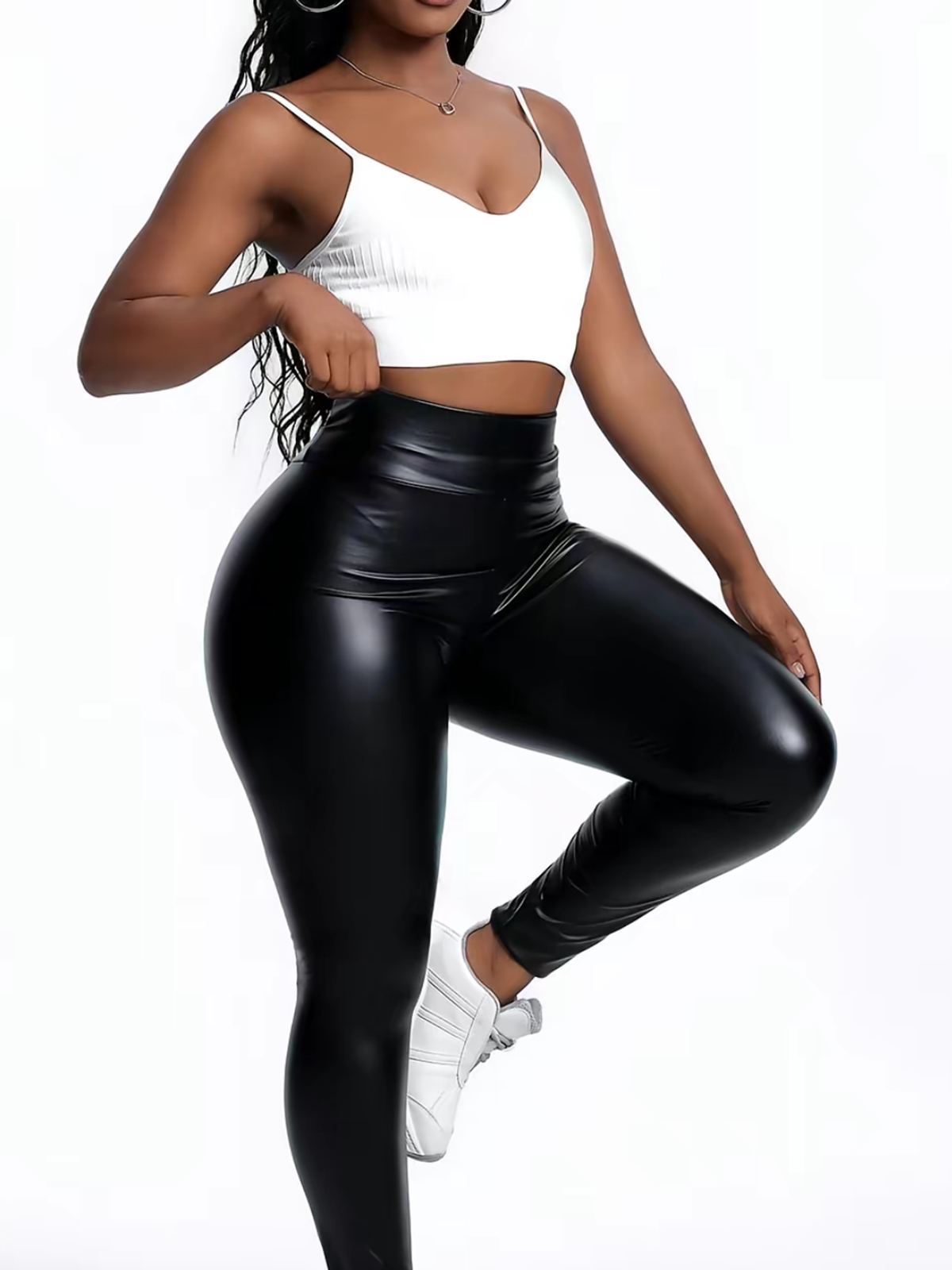 Women's Fleece Lined PU Leather High Waisted Tummy Control Leggings