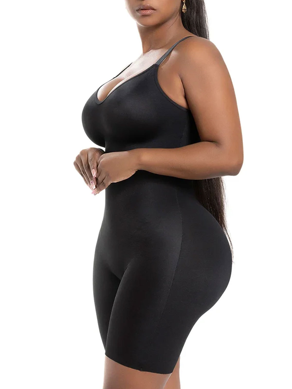 Chiccurve Daily Use Comfy Tummy Control Shapewear Bodysuit Mid Thigh With Built-In Bra