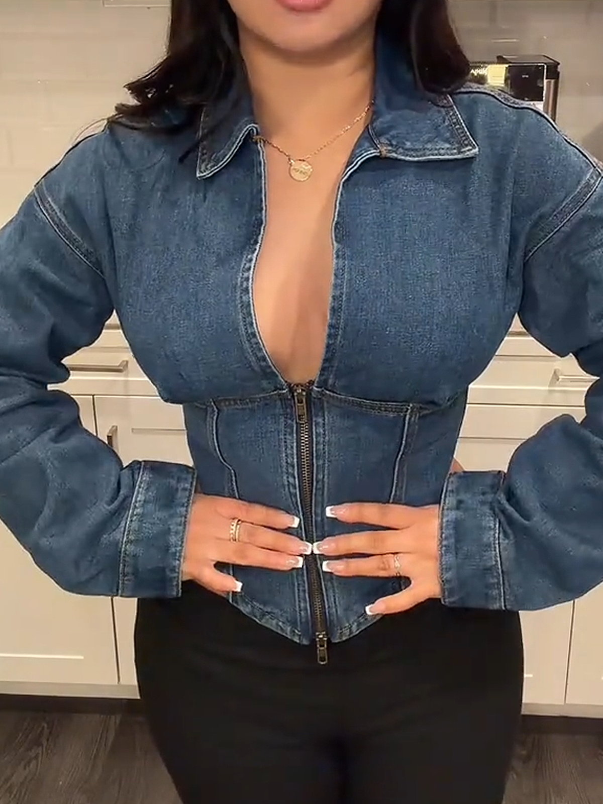 Deep V Neck Denim Top