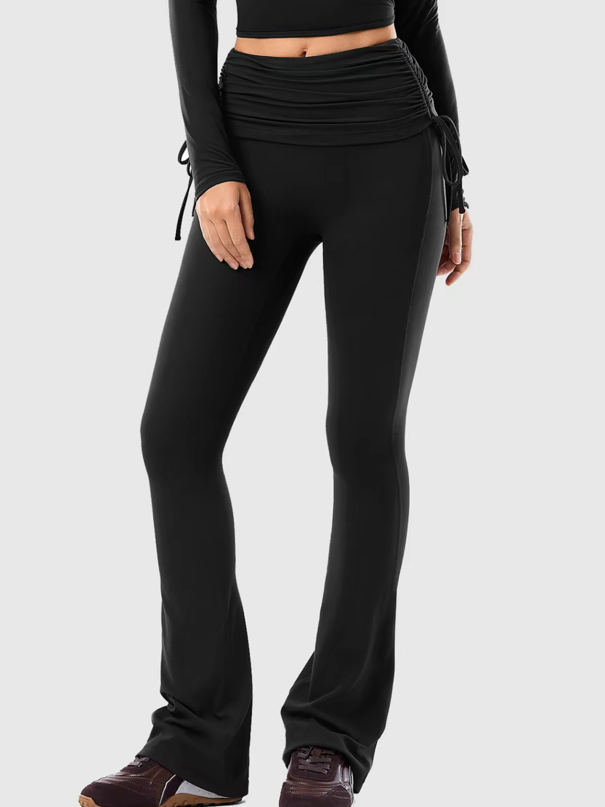 Pleated Tummy Control Flared Slimming Yoga Pants