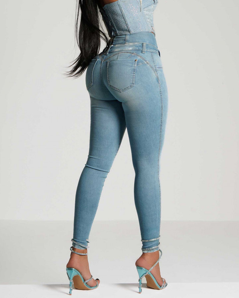 High-Waisted Back-Zip Skinny Jeans