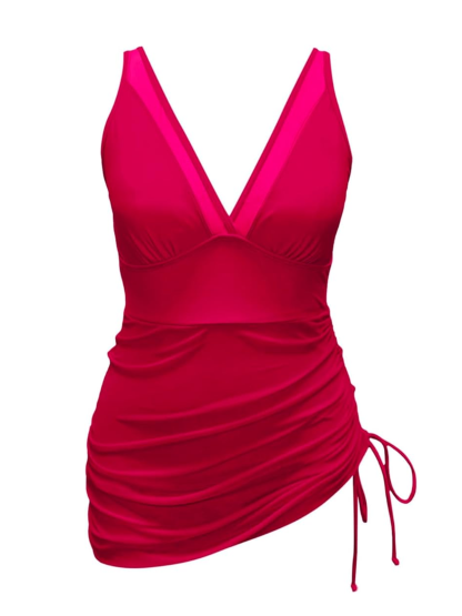 Tummy Control Mesh Sheer Sarong Wraps Women One Piece Swim Dress