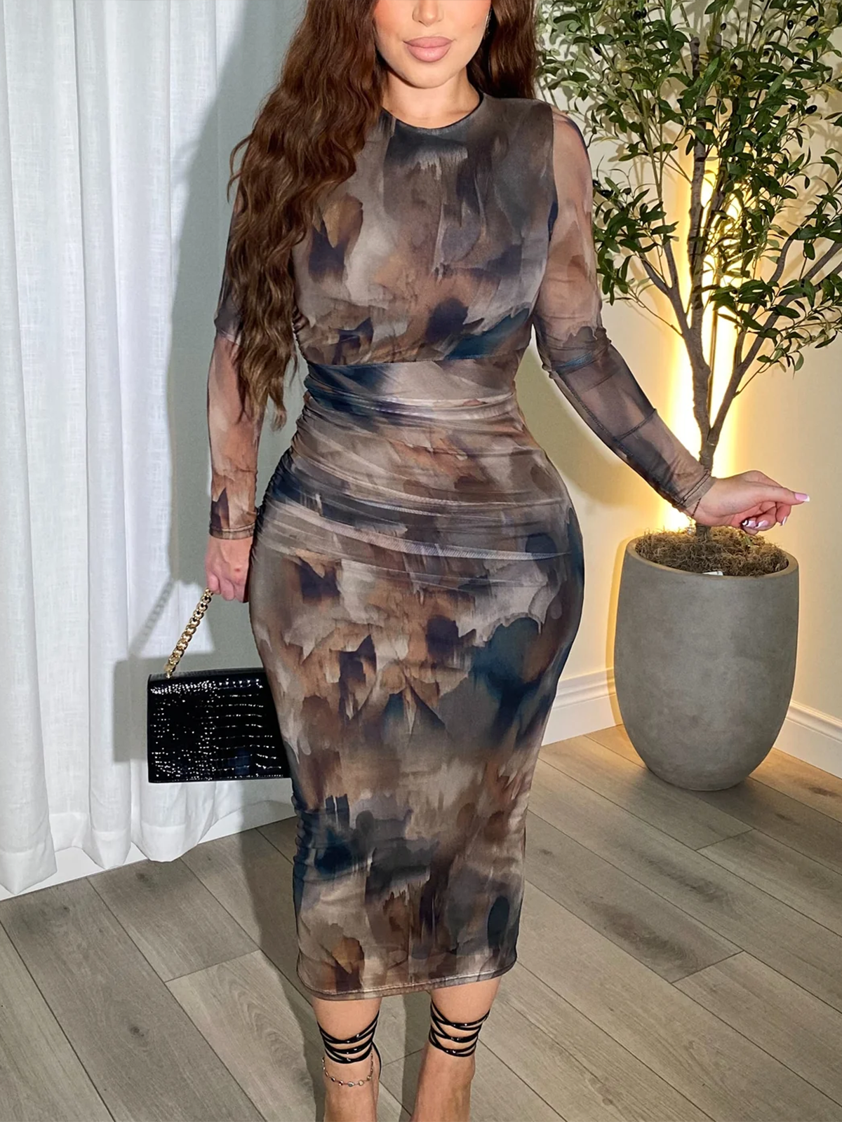 Elegant Long Sleeved Mesh Dress