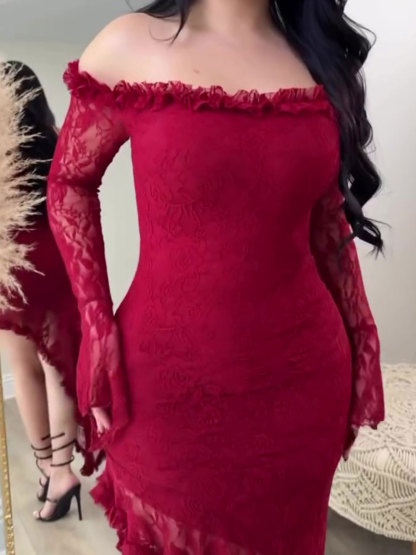 Off-Shoulder Lace Hem Dress