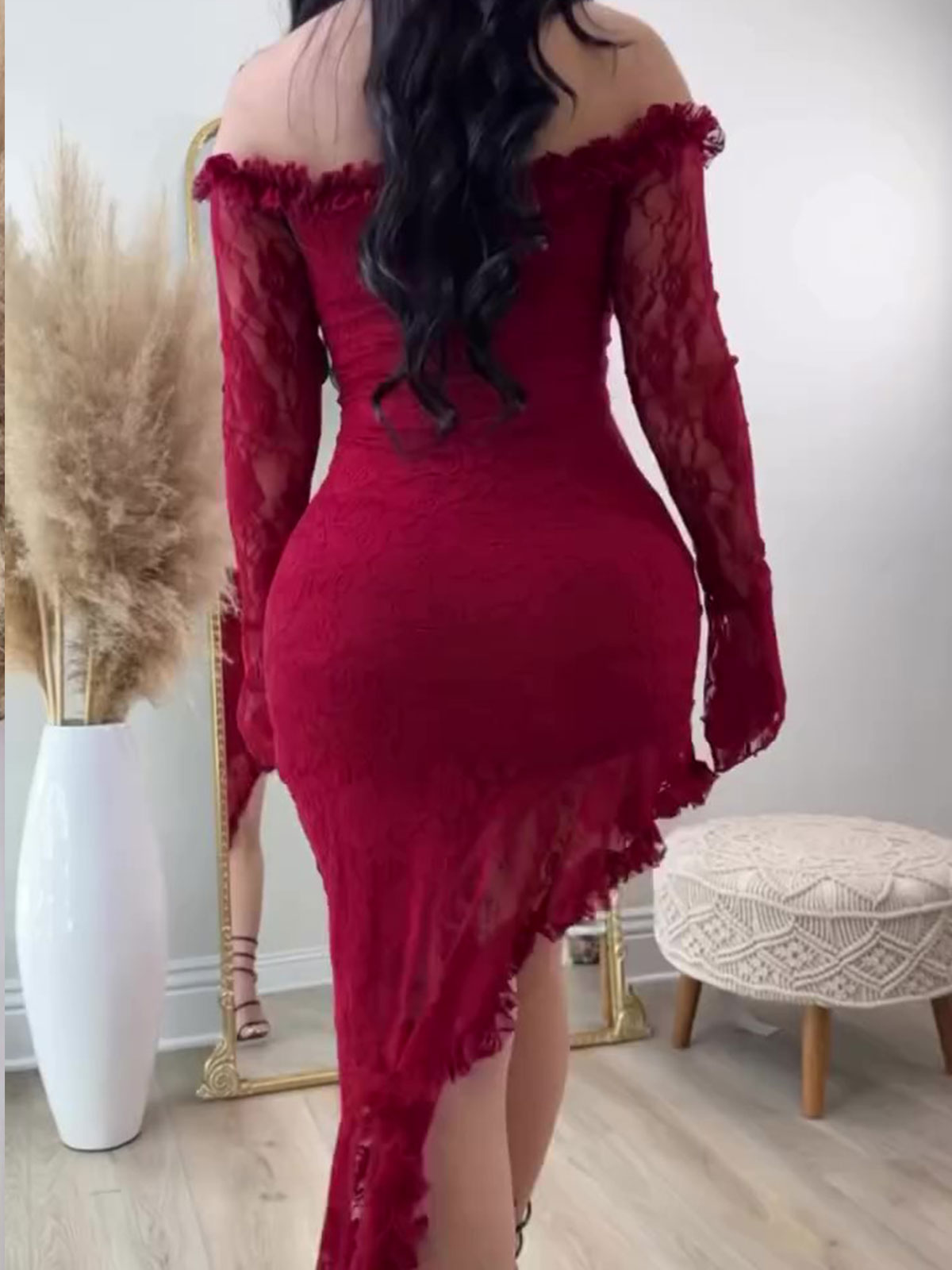 Off-Shoulder Lace Hem Dress