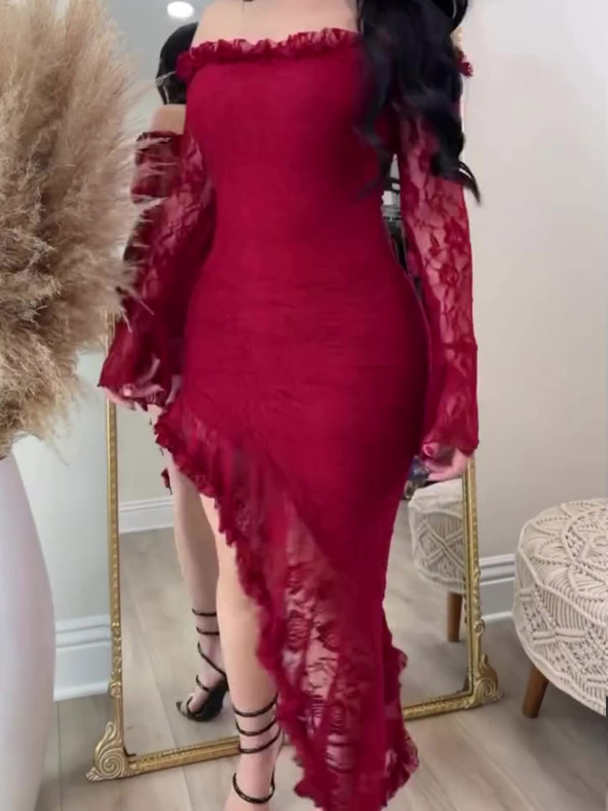 Off-Shoulder Lace Hem Dress