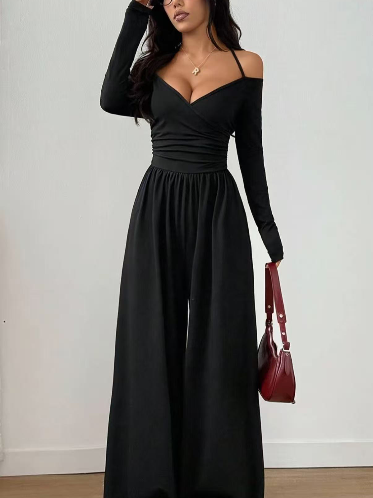 Off Shoulder Slim Fit Wide Leg Jumpsuit