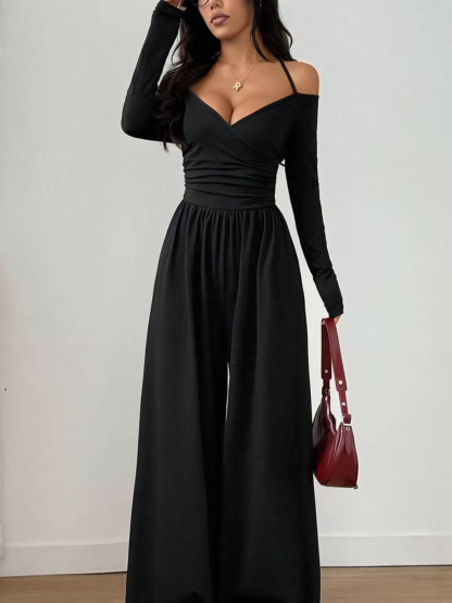 Off Shoulder Slim Fit Wide Leg Jumpsuit