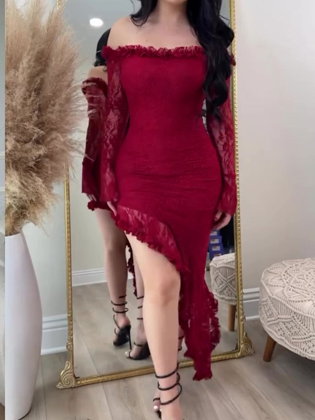 Off-Shoulder Lace Hem Dress