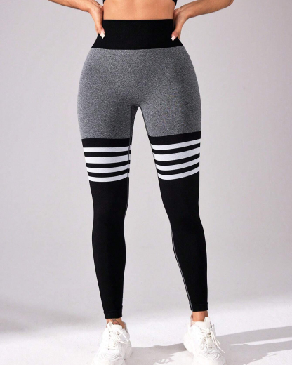 High Waist Back V Butt Lifting Fitness Striped Yoga Leggings
