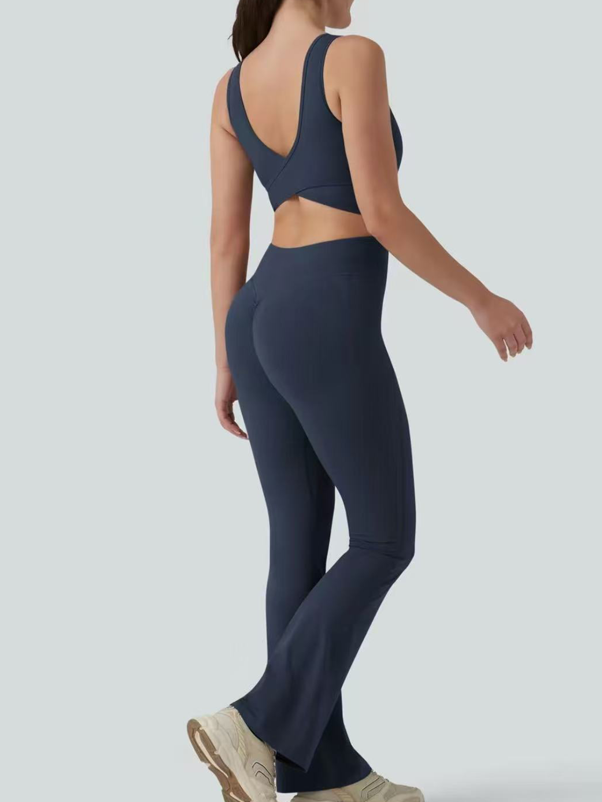 Criss Cross Back Top  Tummy Control Butt Lifting Flared Pants  Yoga Set