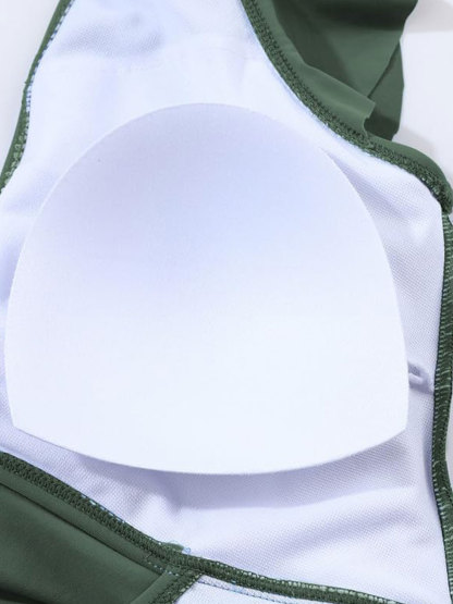 Women's One Piece Ruffle Cutout Slimming V Neck Swimsuit