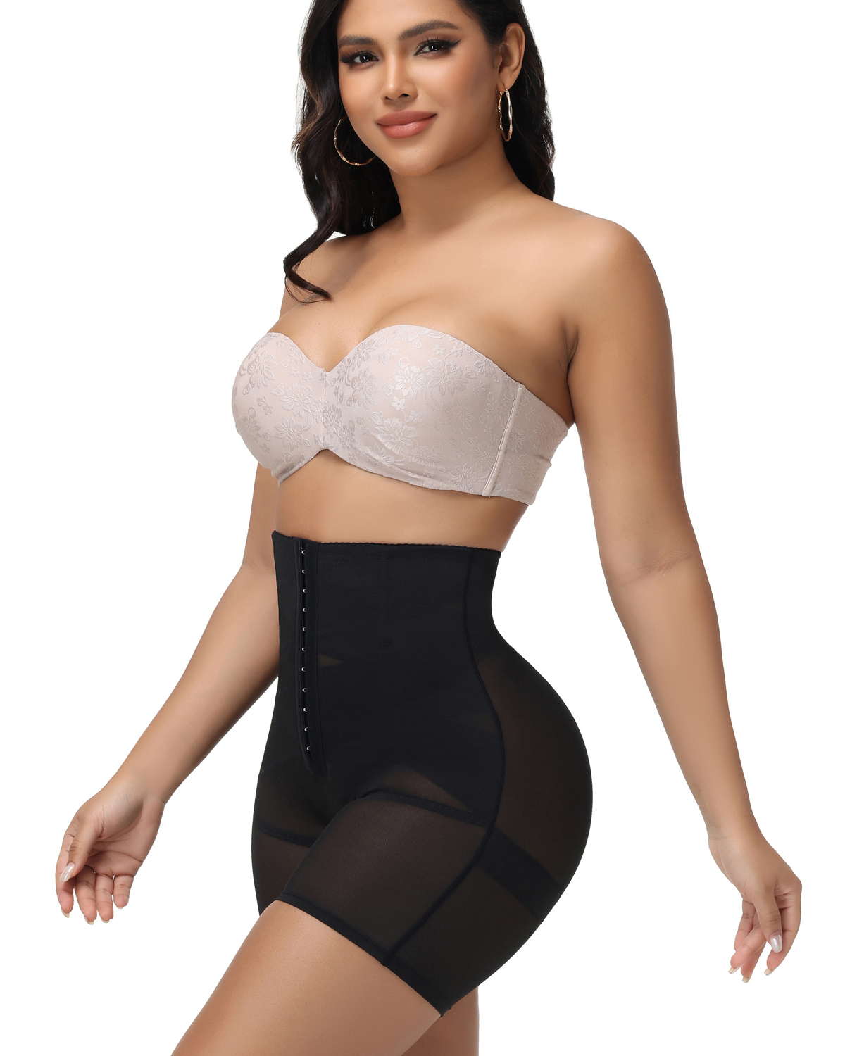 High Waisted Button Down Tummy Compression And Butt Lifting Shorts