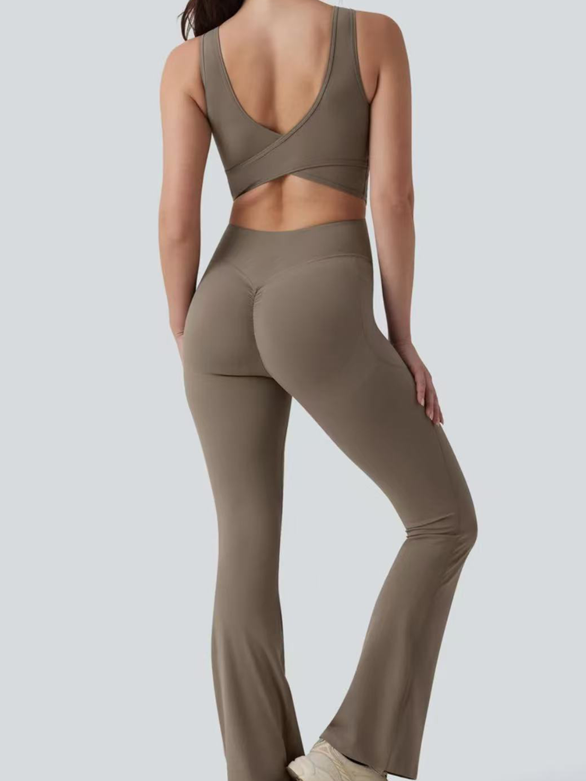 Criss Cross Back Top  Tummy Control Butt Lifting Flared Pants  Yoga Set