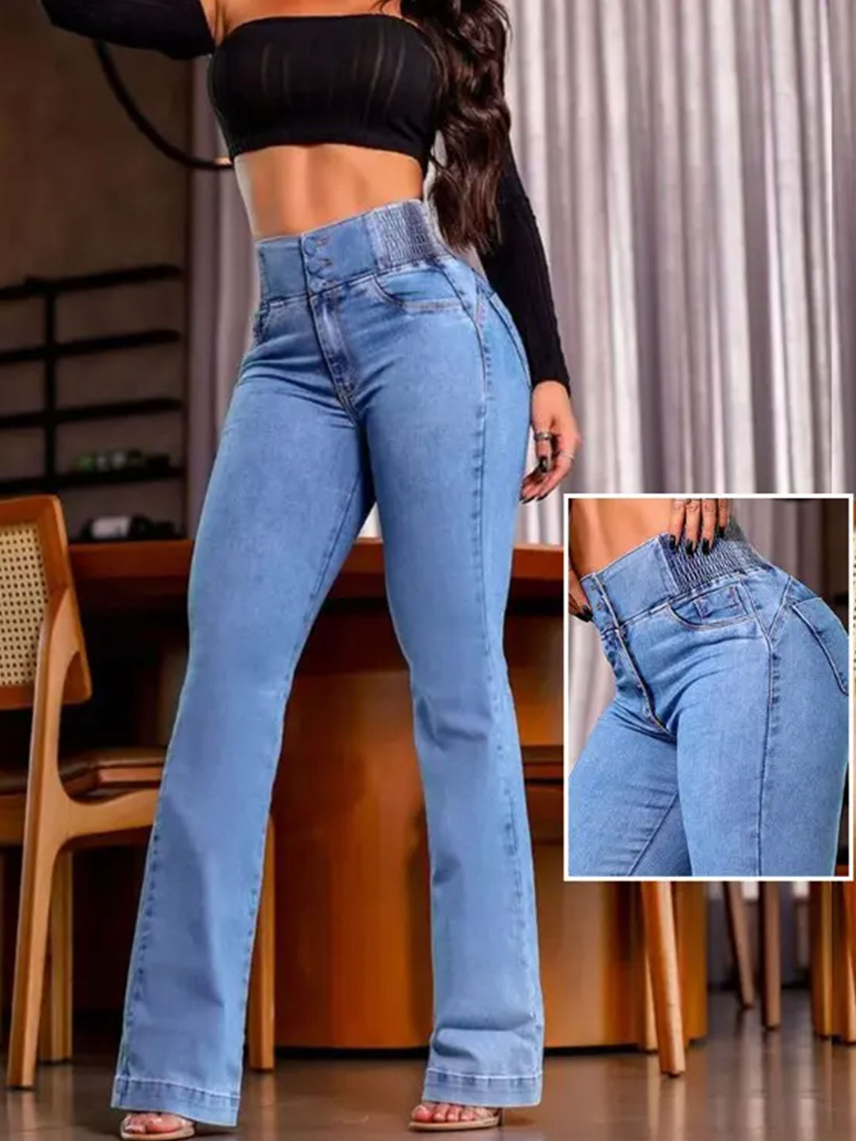 Skinny Flared Jeans With Elastic Waistband