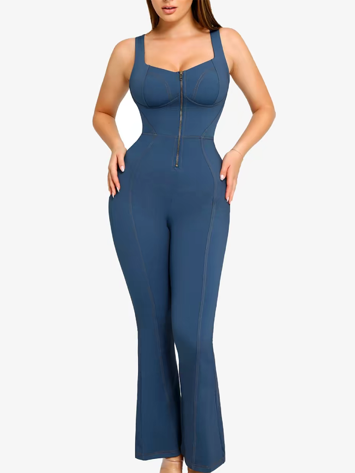 Women's Denim Bodysuit With Built In Shaping Function To Flatten The Tummy And Lift The Buttocks