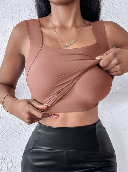 U Neck Shapewear Built-in Bra Tank High Strechy Sleeveless Slim Fit Tops Camisole