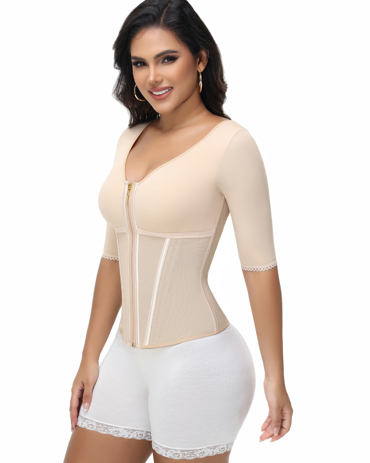 Fajas Colombianas High Compression Half Sleeves V Neck Waist Trainer Top