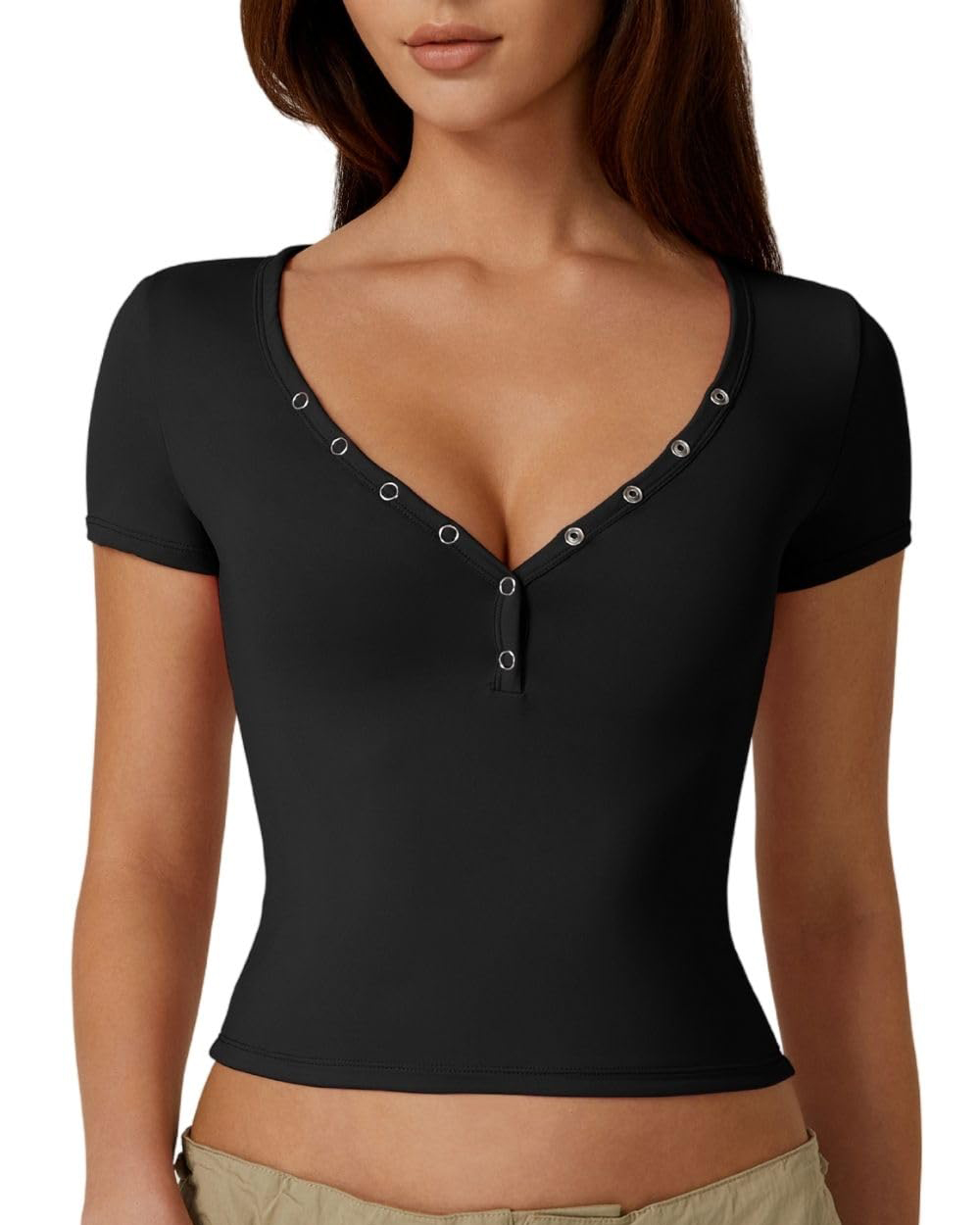 Women's Sexy Double Lined Button Up Slim Fit Crop Top