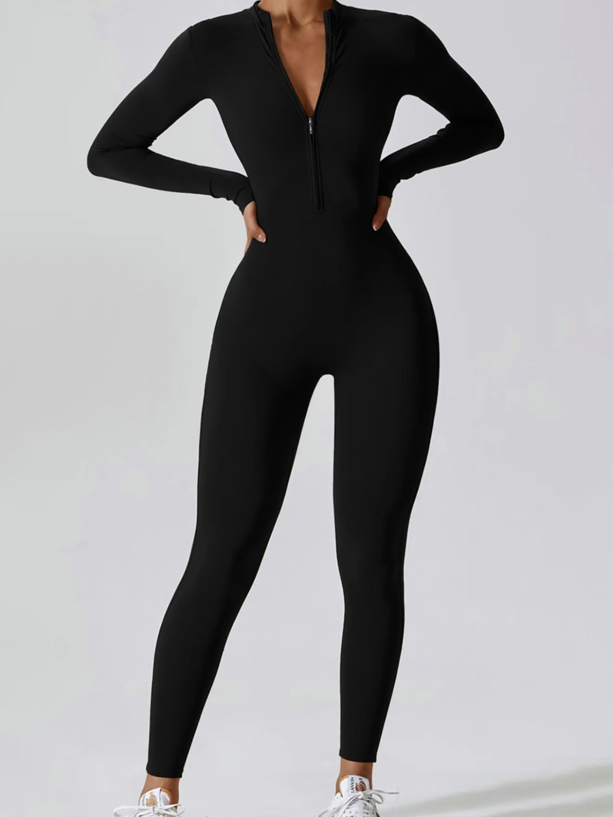 Women's Solid Color Zipper Long Sleeve Yoga Bodysuit