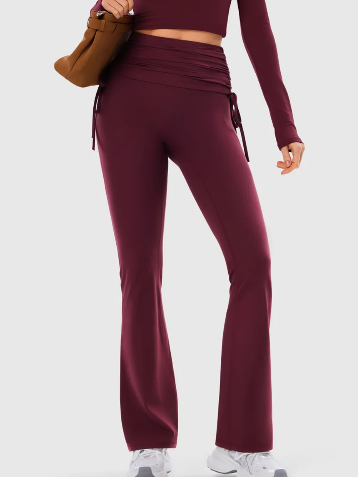 Pleated Tummy Control Flared Slimming Yoga Pants