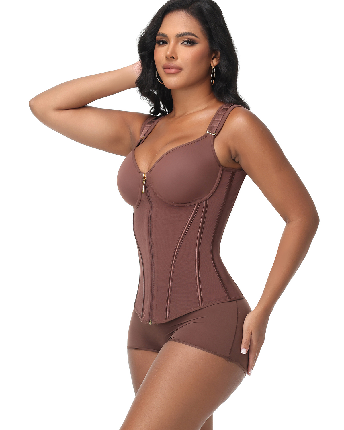 Double Compression Long Slimming Faja Waist Trainer Zipper Vest  with Bra