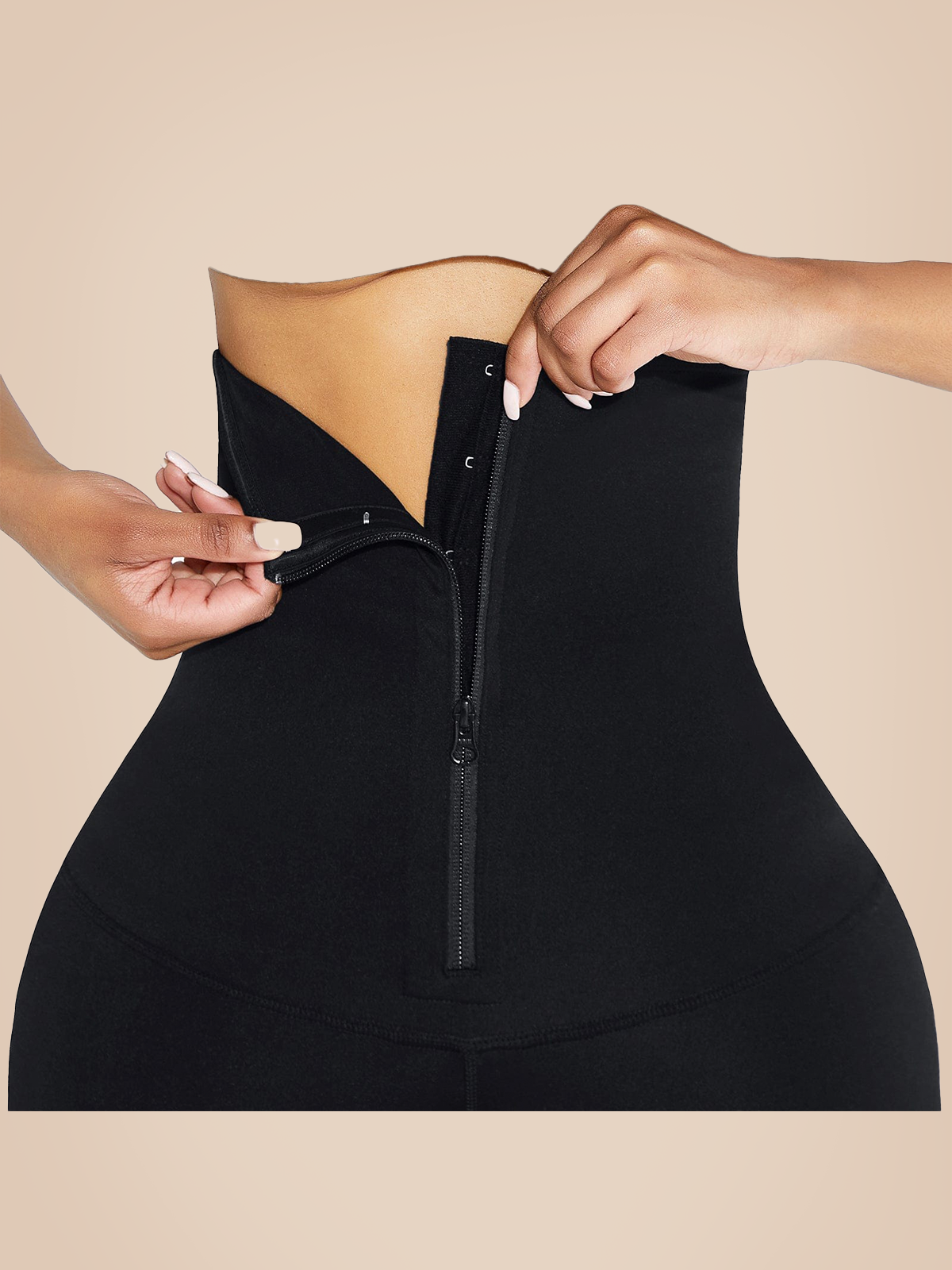 Black Waist Trainer 2-In-1 Leggings With Zipping Hourglass Figure