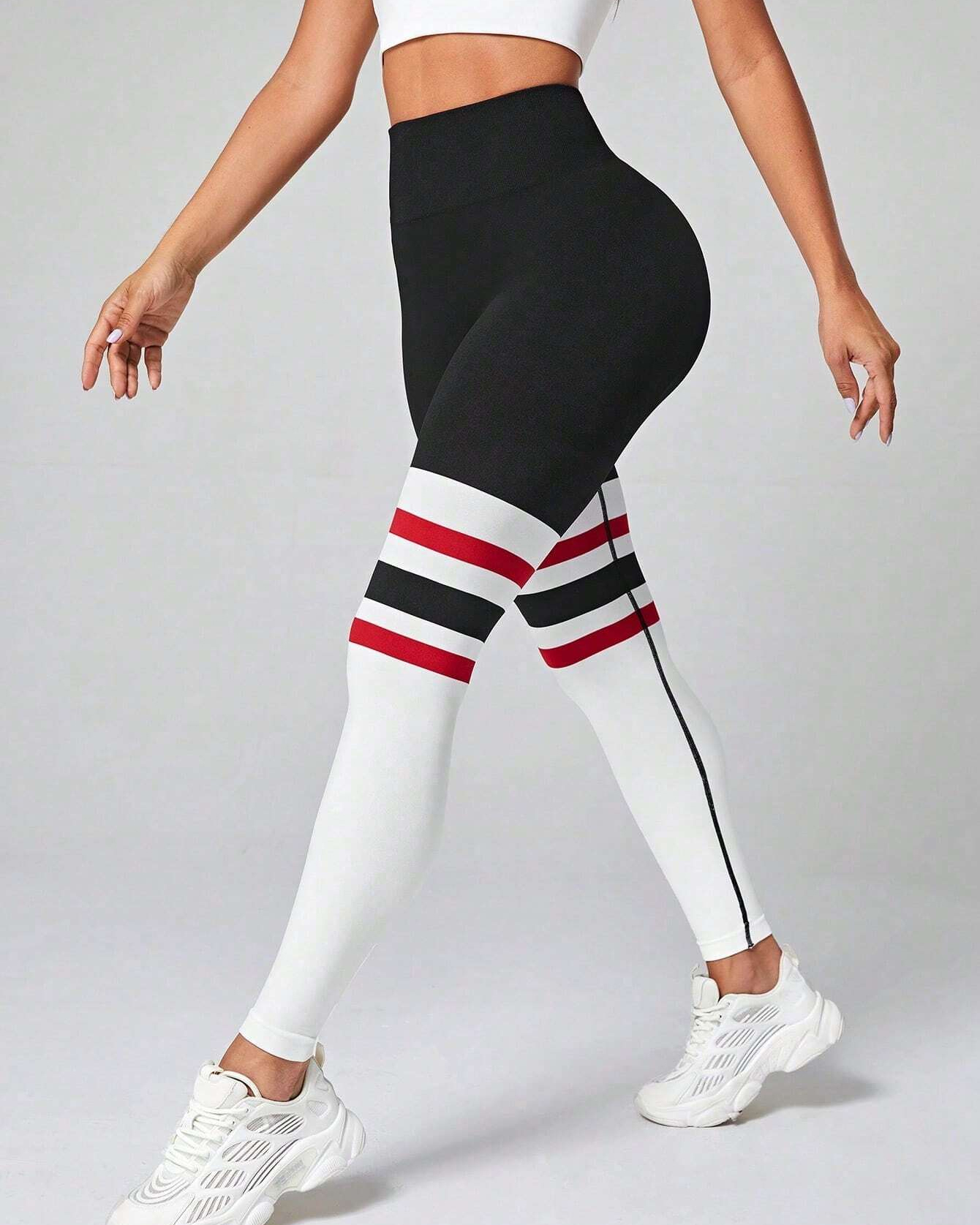 High Waist Back V Butt Lifting Fitness Striped Yoga Leggings