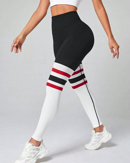High Waist Back V Butt Lifting Fitness Striped Yoga Leggings