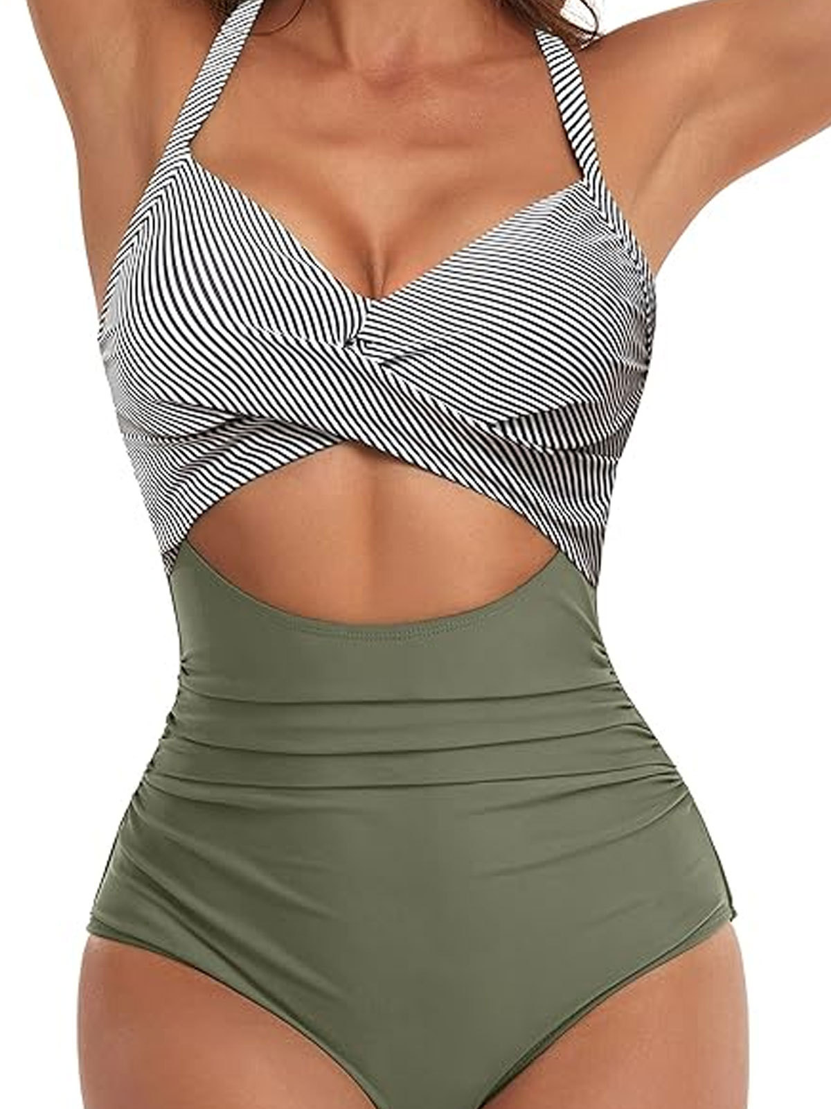 One Piece Swimsuits Tummy Control Cutout High Waisted Bathing Suit Wrap Tie Back