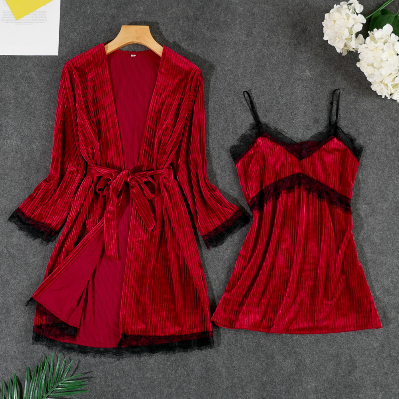 Velvet Sexy Lace Two Piece Pajamas