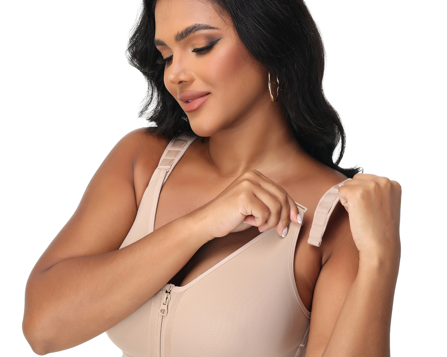 Double-Layer PowerMesh Hourglass Tummy Sculpt Zipper Bodysuit With Bra