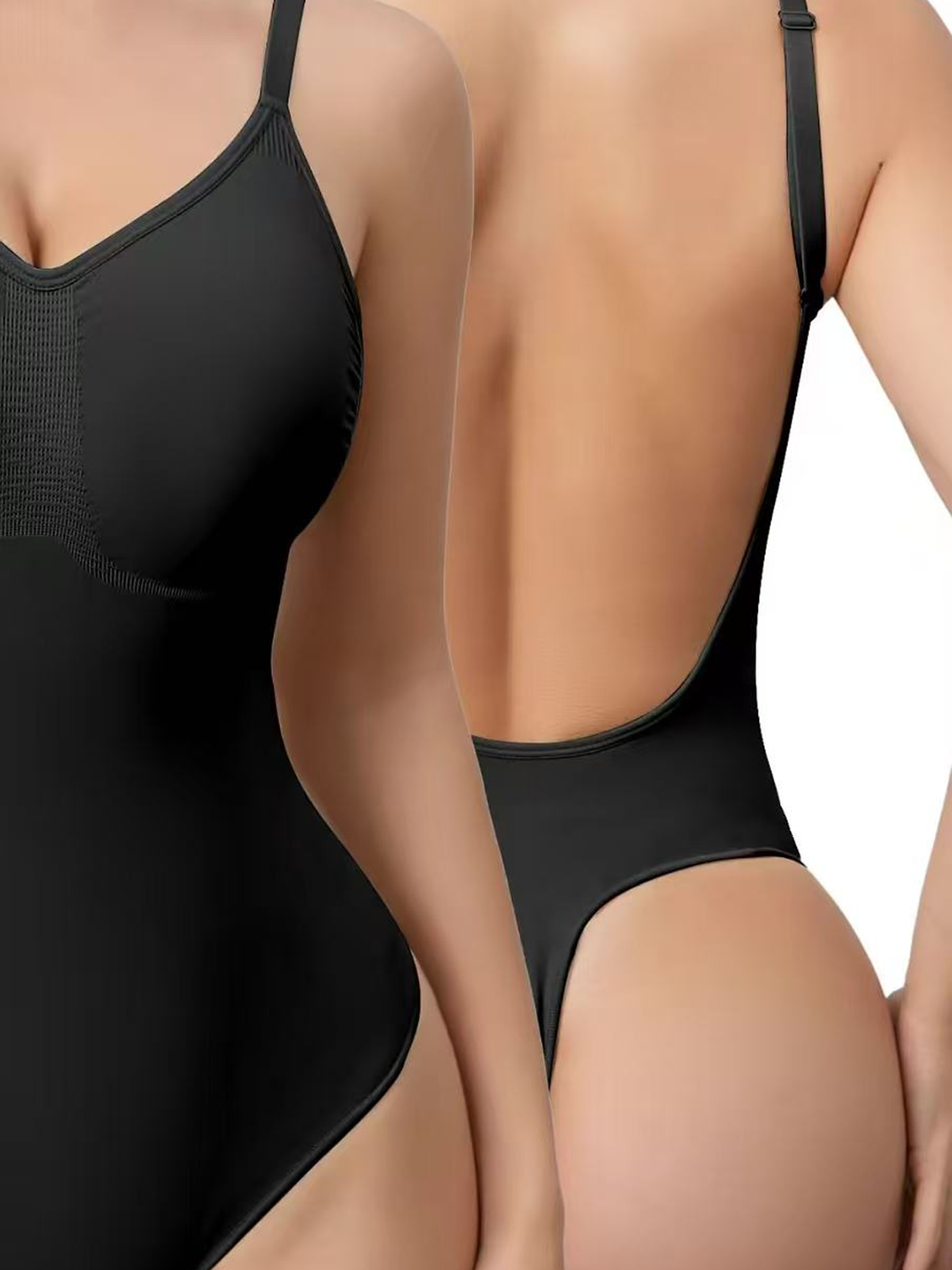 V Neck Seamless Thong Breathable Tummy Control Shapewear