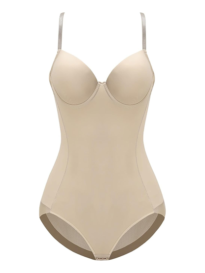 Women's Backless Strapless U Neck V-Shaped Built-in Bra Corset Thong Tummy Control Bodysuit