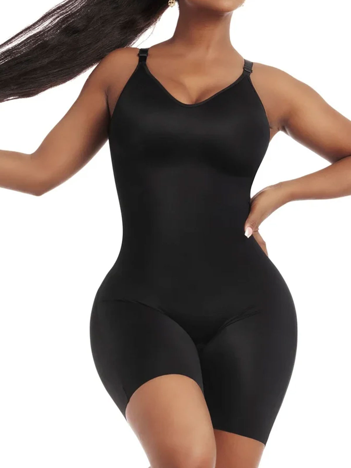 Chiccurve Daily Use Comfy Tummy Control Shapewear Bodysuit Mid Thigh With Built-In Bra