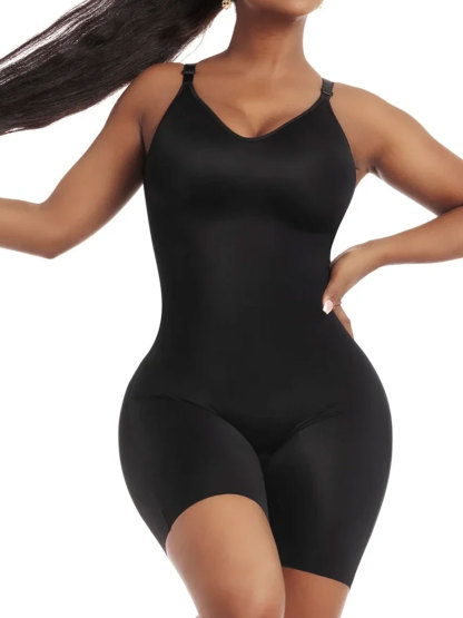 Chiccurve Daily Use Comfy Tummy Control Shapewear Bodysuit Mid Thigh With Built-In Bra