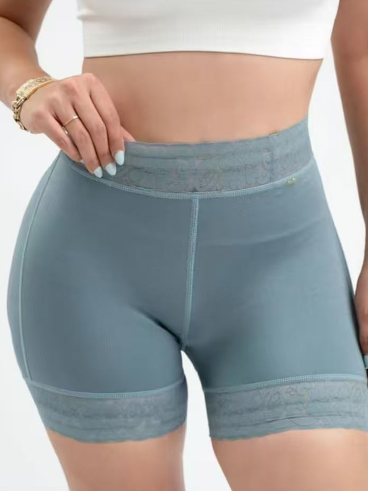 Lace Trimmed High Waisted Breathable Hip Lifting Shaping Shorts