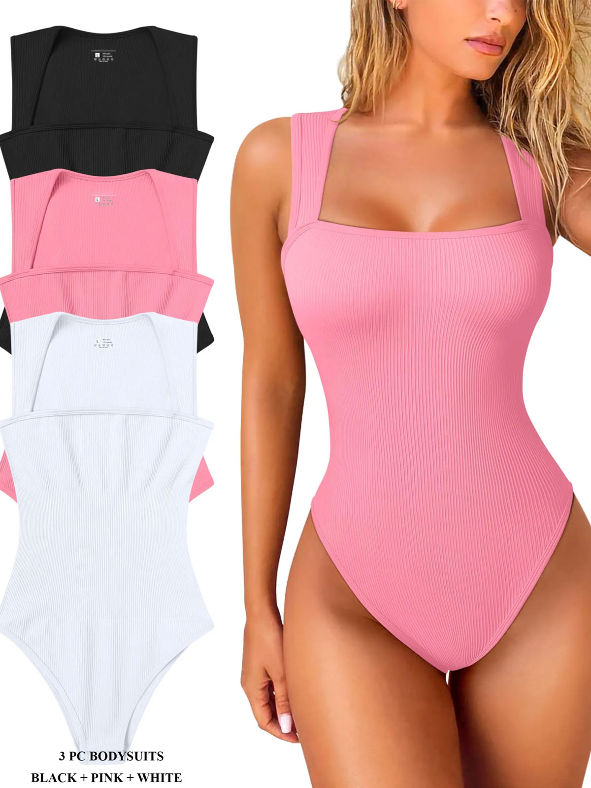 Ribbed Sleeveless 3pc Thongs Bodysuits