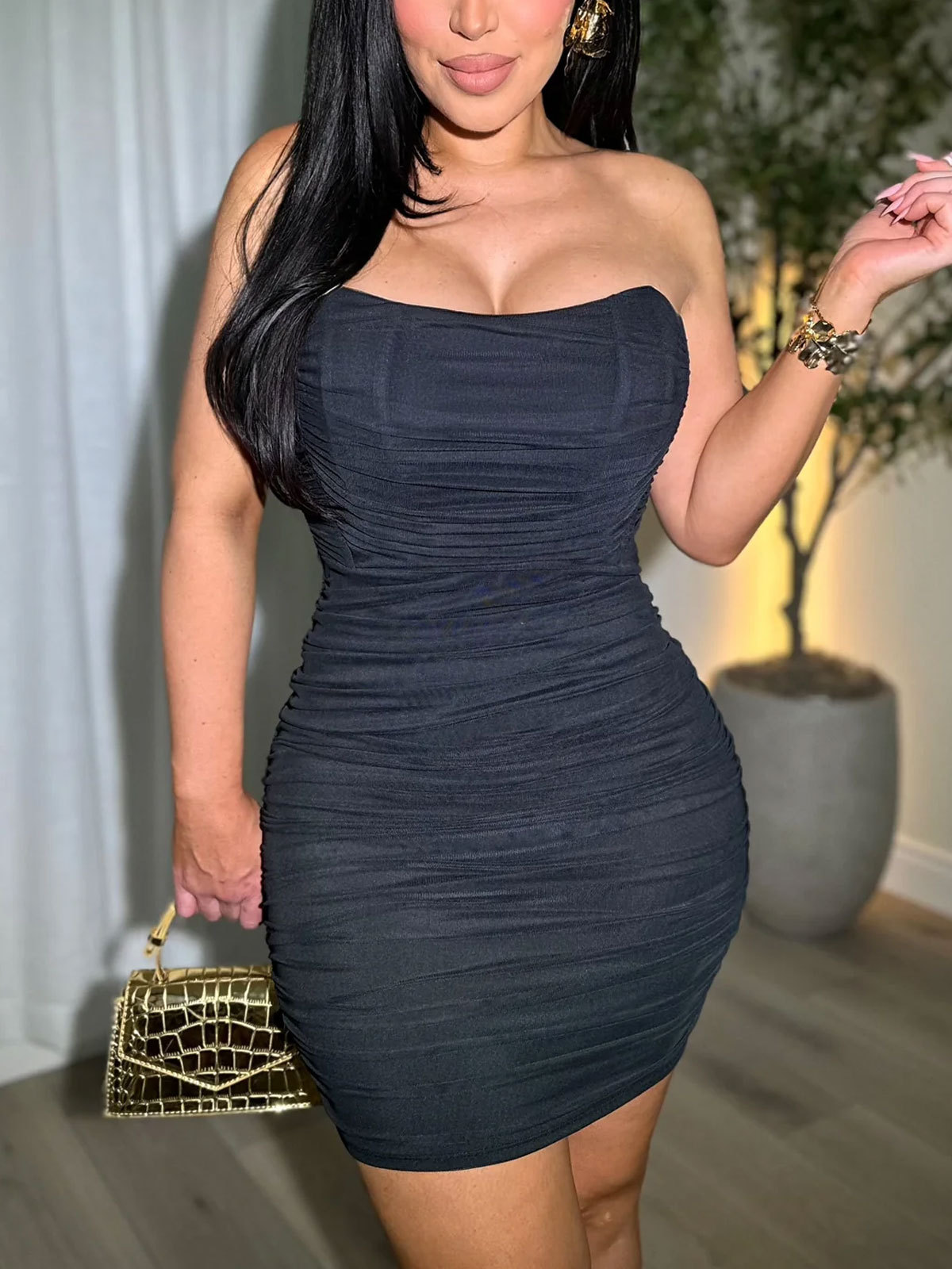 Glam Ruched Strapless Bodycon Mini Dress