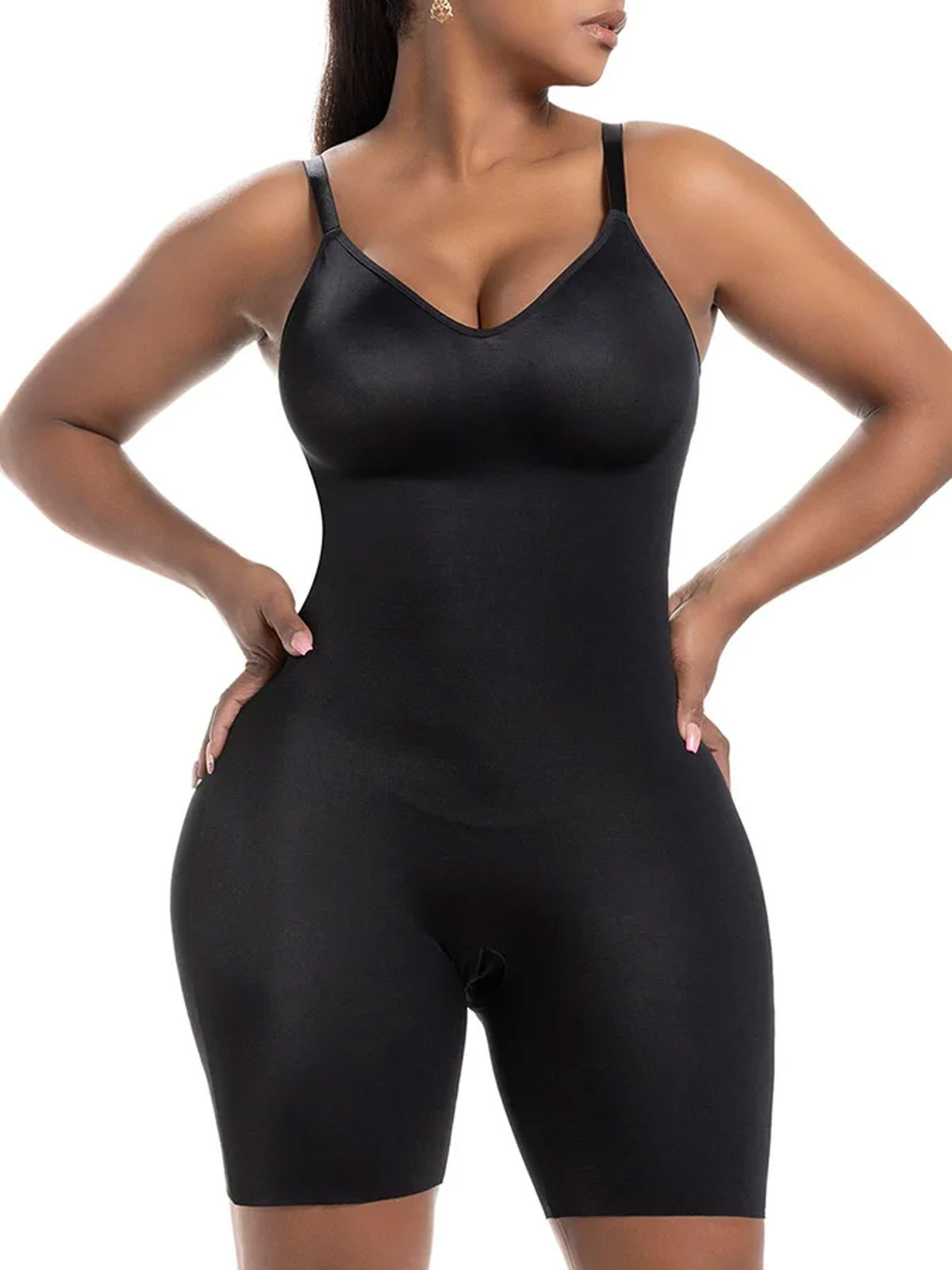 Chiccurve Daily Use Comfy Tummy Control Shapewear Bodysuit Mid Thigh With Built-In Bra