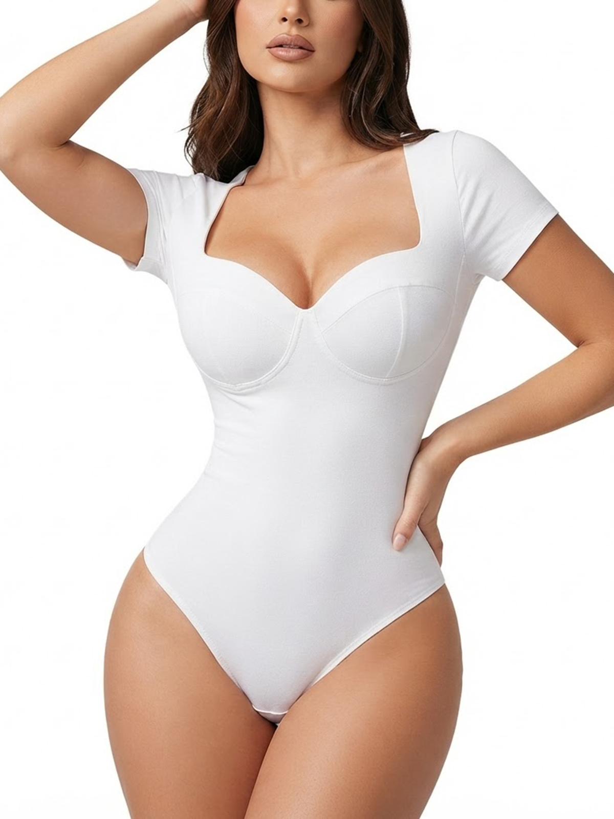 Short Sleeve Open Crotch Shapewear Bodysuit with Underwire Bra
