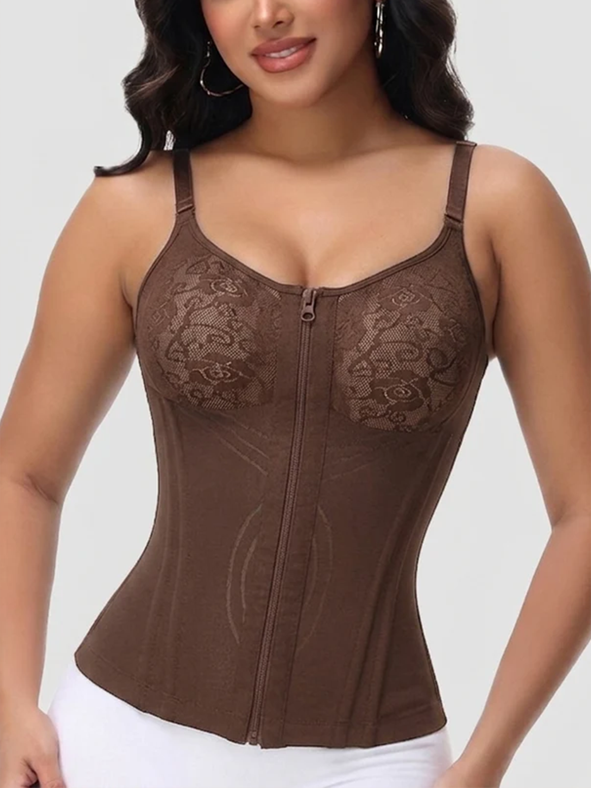 Floral Lace Bustier Corset With Waist Shaping Vest And Nipple Covers