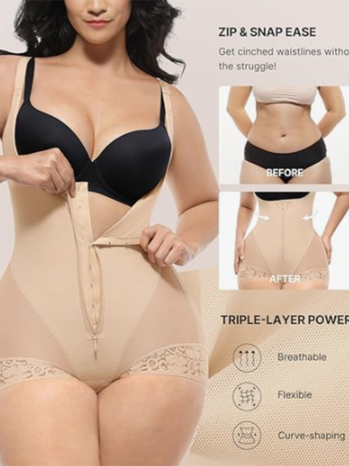 Women's Tummy Control Fajas Colombianas Body Shaper With Hook Zipper Closure Open Chest Tights Bodycon