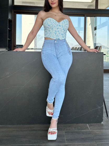 ChicCurve Light Blue Braided Jeans